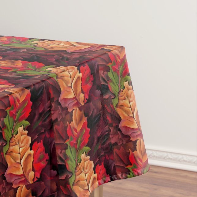 Vintage Autumn Leaves Green Gold Brown Red Tablecloth (In Situ)