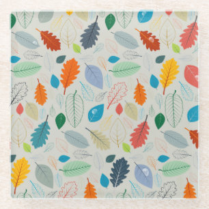 Vintage Autumn Leaves Illustration Pattern Glass Coaster