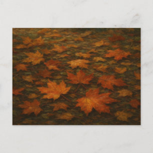 Vintage Autumn Leaves Maple Orange Red Garden Postcard