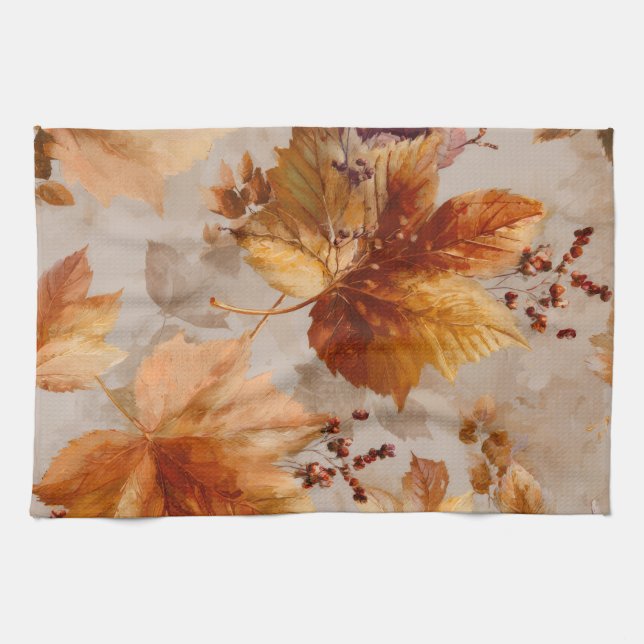 Vintage Autumn leaves  Tea Towel (Horizontal)