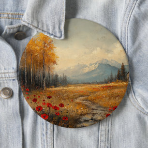 Vintage Autumn Meadow Painting Poppies 6 Cm Round Badge