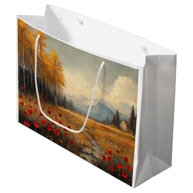 Vintage Autumn Meadow Painting Poppies Large Gift Bag (Front Angled)