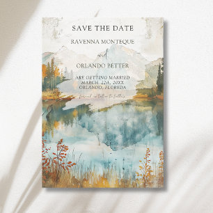 Vintage Autumn Mountain Lake Fall Wedding Save The Date