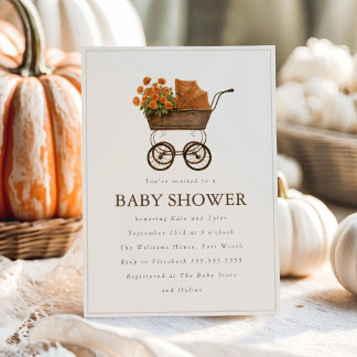 Vintage Autumn Mum and Stroller Fall Baby Shower Invitation