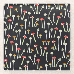 Vintage autumn mushrooms pattern design. glass coaster