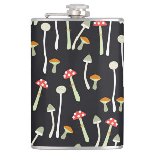 Vintage autumn mushrooms pattern design. hip flask