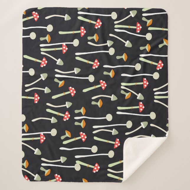 Vintage autumn mushrooms pattern design. sherpa blanket (Front)