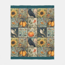 Vintage autumn patchwork look pumpkin owl flower