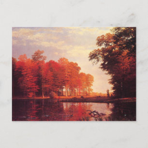 Vintage Autumn Pond Painting Postcard