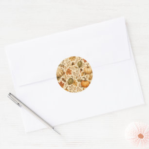 Vintage Autumn Pumpkin & Gourds Pattern  Classic Round Sticker