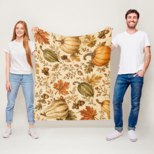 Vintage Autumn Pumpkin & Gourds Pattern Fleece Blanket
