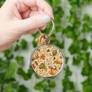 Vintage Autumn Pumpkin & Gourds Pattern Key Ring