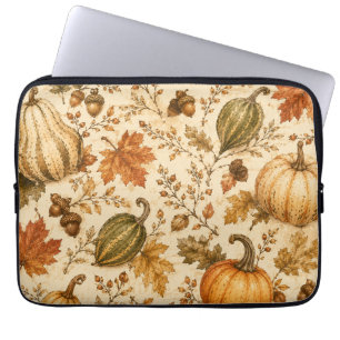 Vintage Autumn Pumpkin & Gourds Pattern Laptop Sleeve