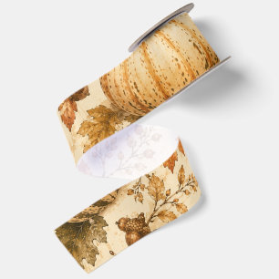 Vintage Autumn Pumpkin & Gourds Pattern  Satin Ribbon