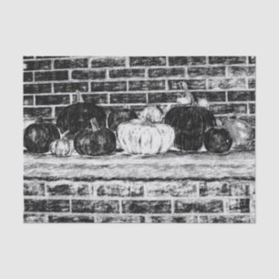 Vintage Autumn Pumpkins Black And White Brick Tissue Paper