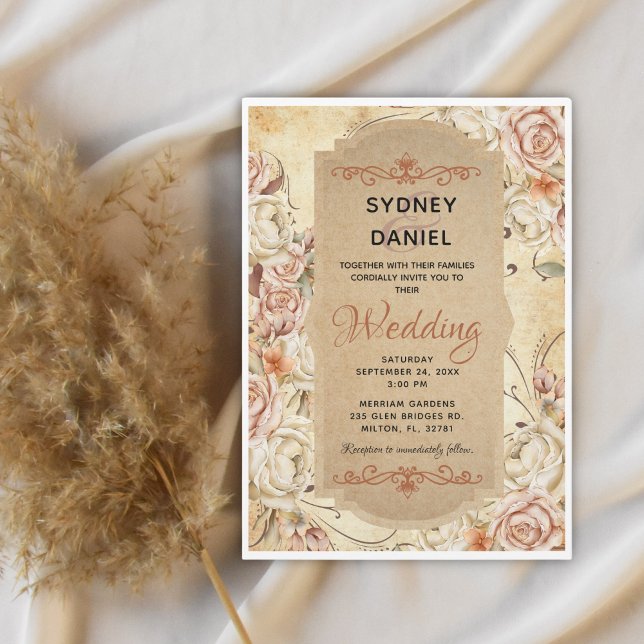 Vintage Autumn Rose Wedding Invitation (Creator Uploaded)