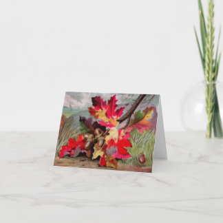 Vintage autumn solstice greeting card with leaves