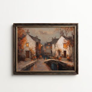Vintage Autumn Village Canal Cottage Poster