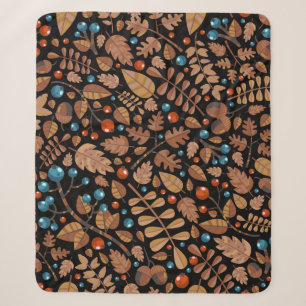 vintage autumn, winter pattern with plants. sherpa blanket