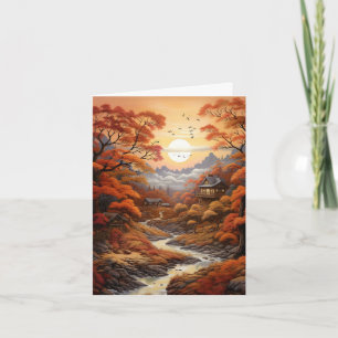 Vintage Autumn Woodland Creek Blank Note Card
