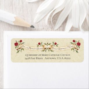 Vintage Ave Maria Red Roses Catholic Return Address Label
