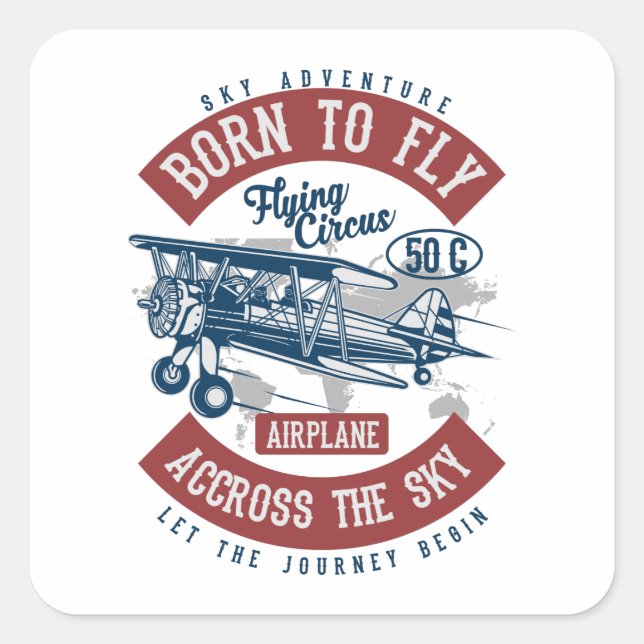 Vintage Aviation Aeroplane Colour Square Sticker (Front)