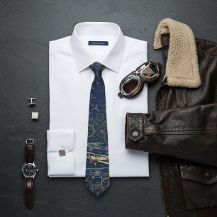 Vintage Aviation & Aeroplane Patent Navy Blue Tie