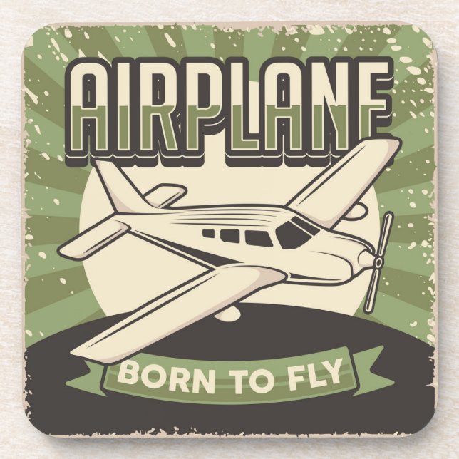 Vintage Aviation Green plane Coaster (Front)