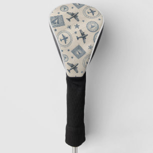 Vintage Aviation Passport Stamp Pattern (1) Golf Head Cover