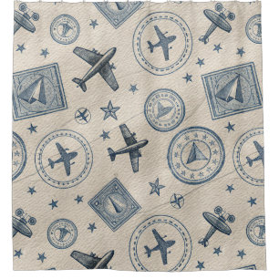 Vintage Aviation Passport Stamp Pattern (1) Shower Curtain