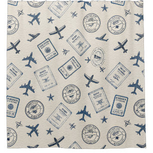 Vintage Aviation Travel Pattern Shower Curtain