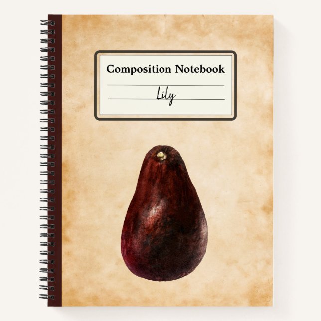 Vintage Avocado Illustration Personalised Comp Notebook (Front)