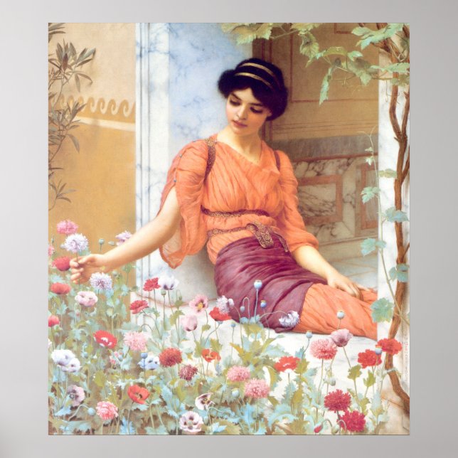 Vintage Awesome Italian Girl With Summer Flowers Poster (Front)