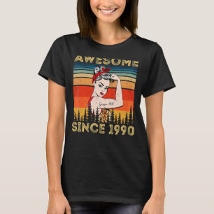 Vintage Awesome Since 1990 Birthday Leopard Woman T-Shirt