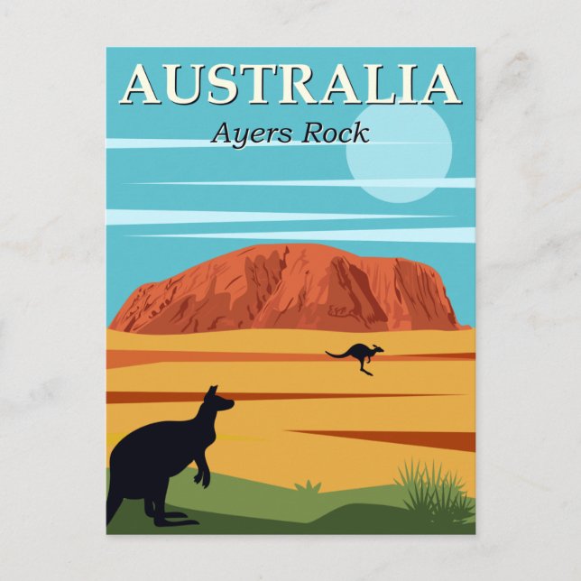 Vintage Ayers Rock Australia Kangaroos Travel Postcard (Front)