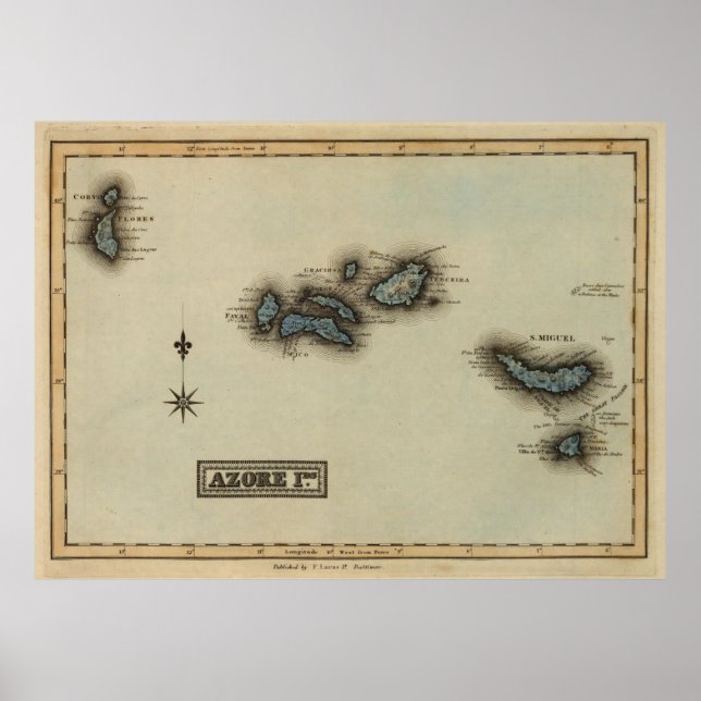 Vintage Azores Islands Map (1823) Poster (Front)