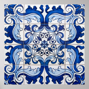 Vintage Azulejo Tile Pattern Poster