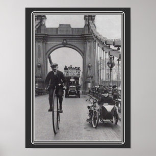Vintage B&W Penny Farthing / Hammersmith Bridge Poster