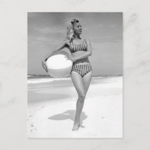 Vintage B&W Photo Florida Bikini Girl Postcard