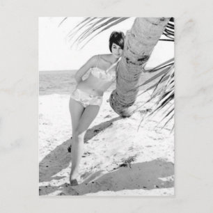 Vintage B&W Photo Florida Bikini Girl Postcard