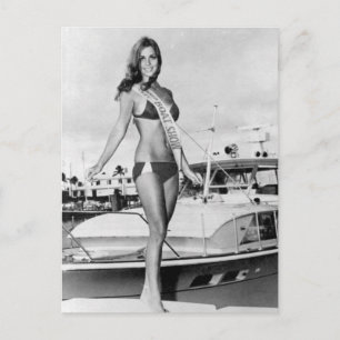 Vintage B&W Photo Florida Bikini Girl Postcard