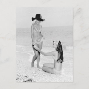 Vintage B&W Photo Florida Bikini Girls Postcard