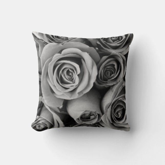 Vintage B&W Rose Bouquet Throw Pillow (Front)
