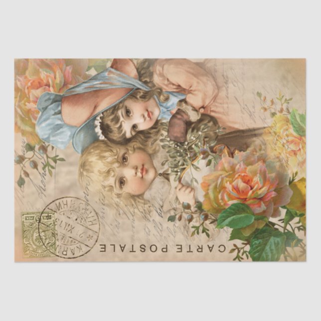 Vintage Babies Postcard Decoupage Tissue Paper (Front)