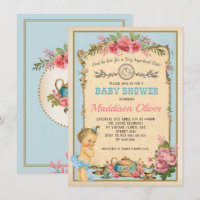 Vintage Baby Alice in Wonderland Tea Party Invite