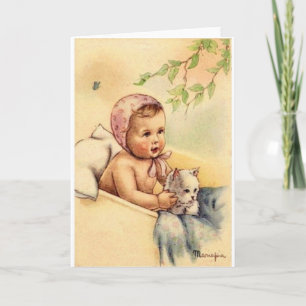 Vintage Baby And Kitten Greeting Card