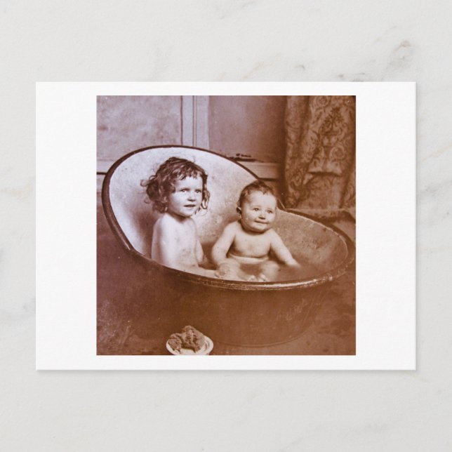 Vintage Baby Bath Time Postcard (Front)