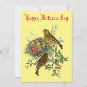 Vintage Baby Birds Nest Mother's Day Holiday Card
