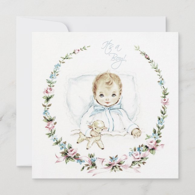 Vintage Baby Blue Baby Boy Shower Invitation (Front)