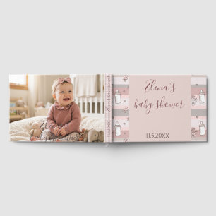 Vintage Baby Bottle Pattern Baby Shower photo Guest Book